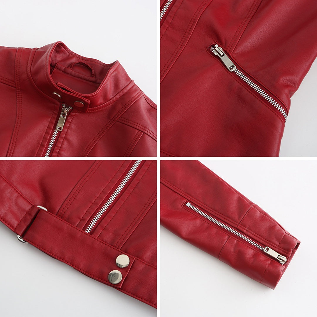 Cazadora Biker de Piel, Cuello Mao