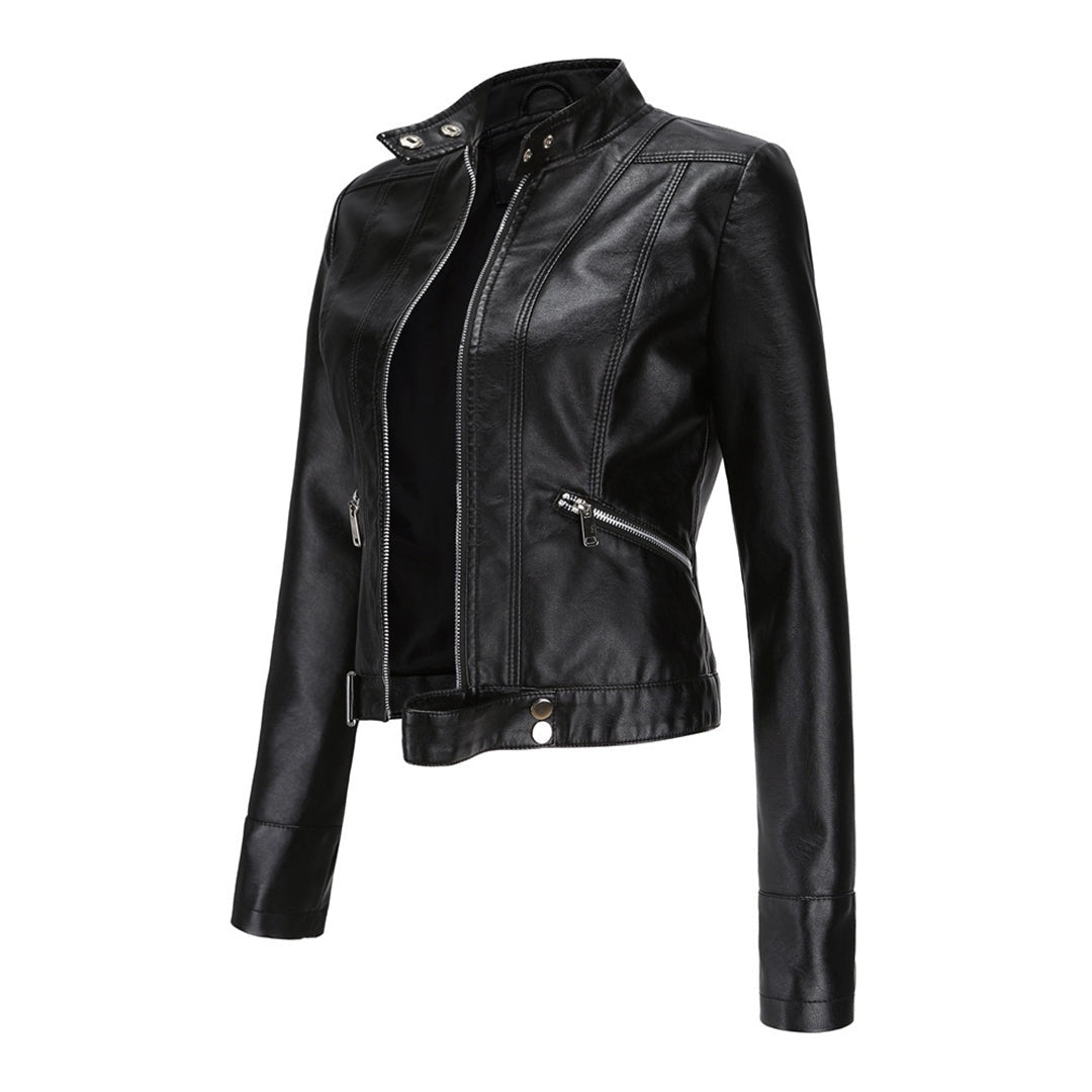 Cazadora Biker de Piel, Cuello Mao