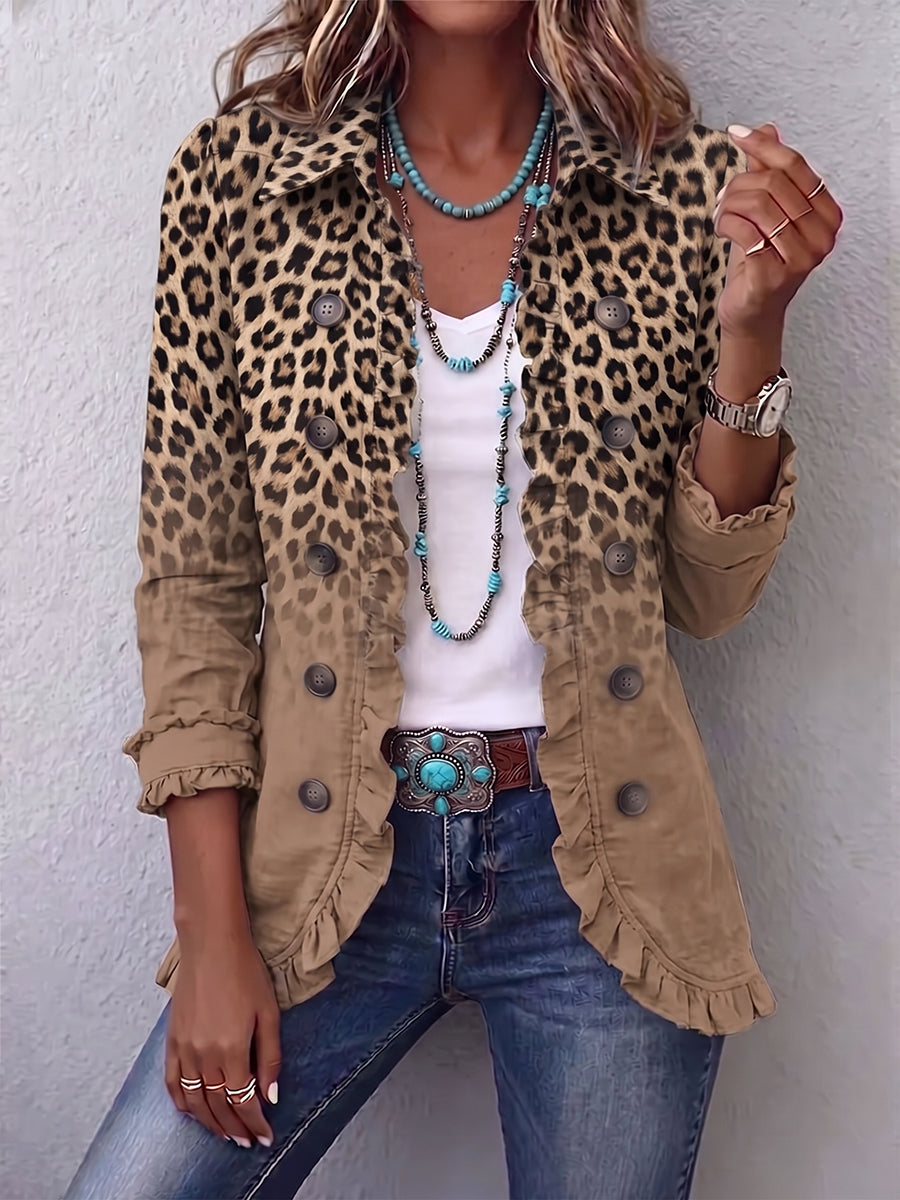 Chaqueta Leopardo Degradado Tostado con Volantes