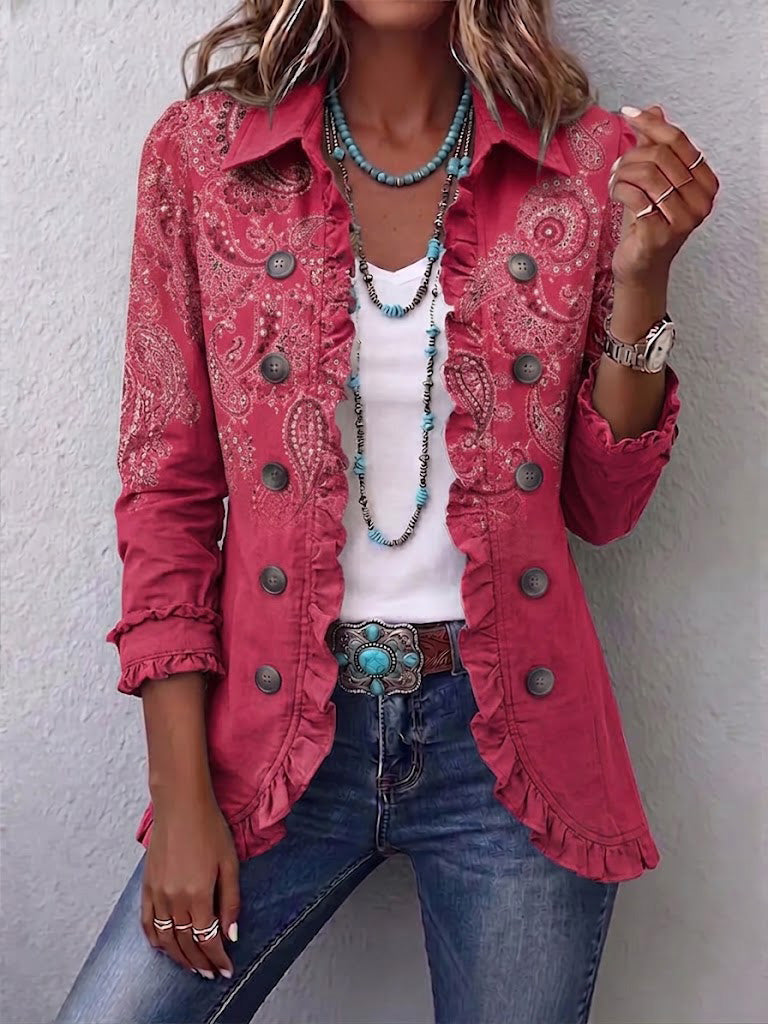 Chaqueta de Cachemira Rosa con Volantes