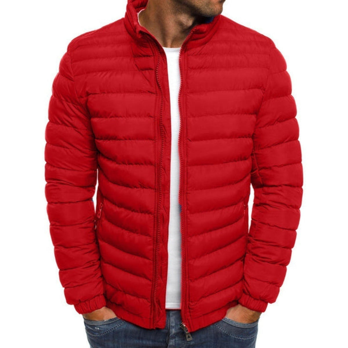 Chaqueta Acolchada Ligera para Hombre, Cuello Alto