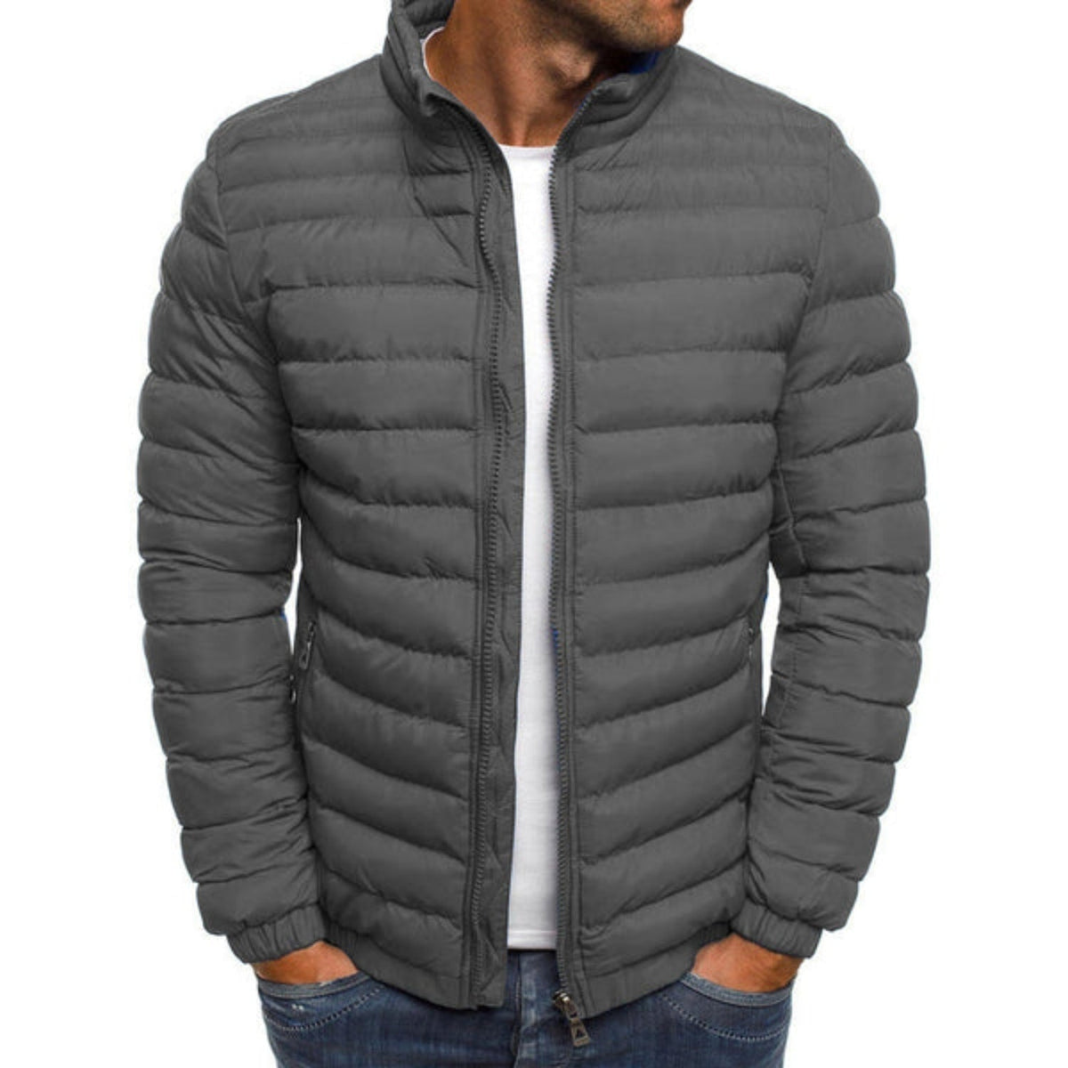 Chaqueta Acolchada Ligera para Hombre, Cuello Alto