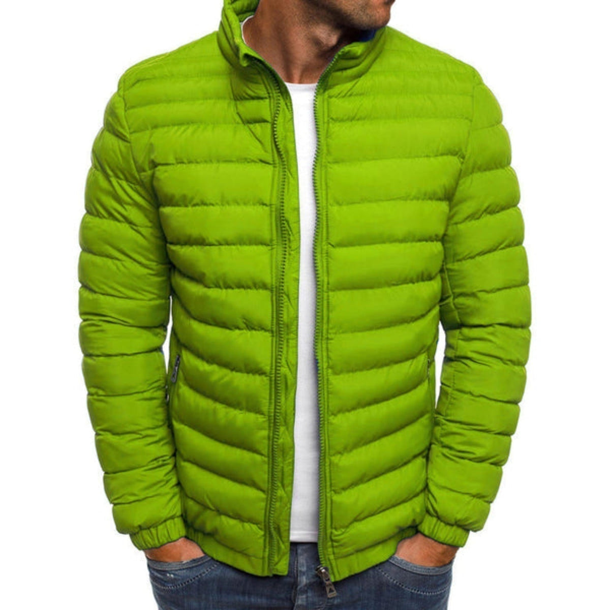 Chaqueta Acolchada Ligera para Hombre, Cuello Alto