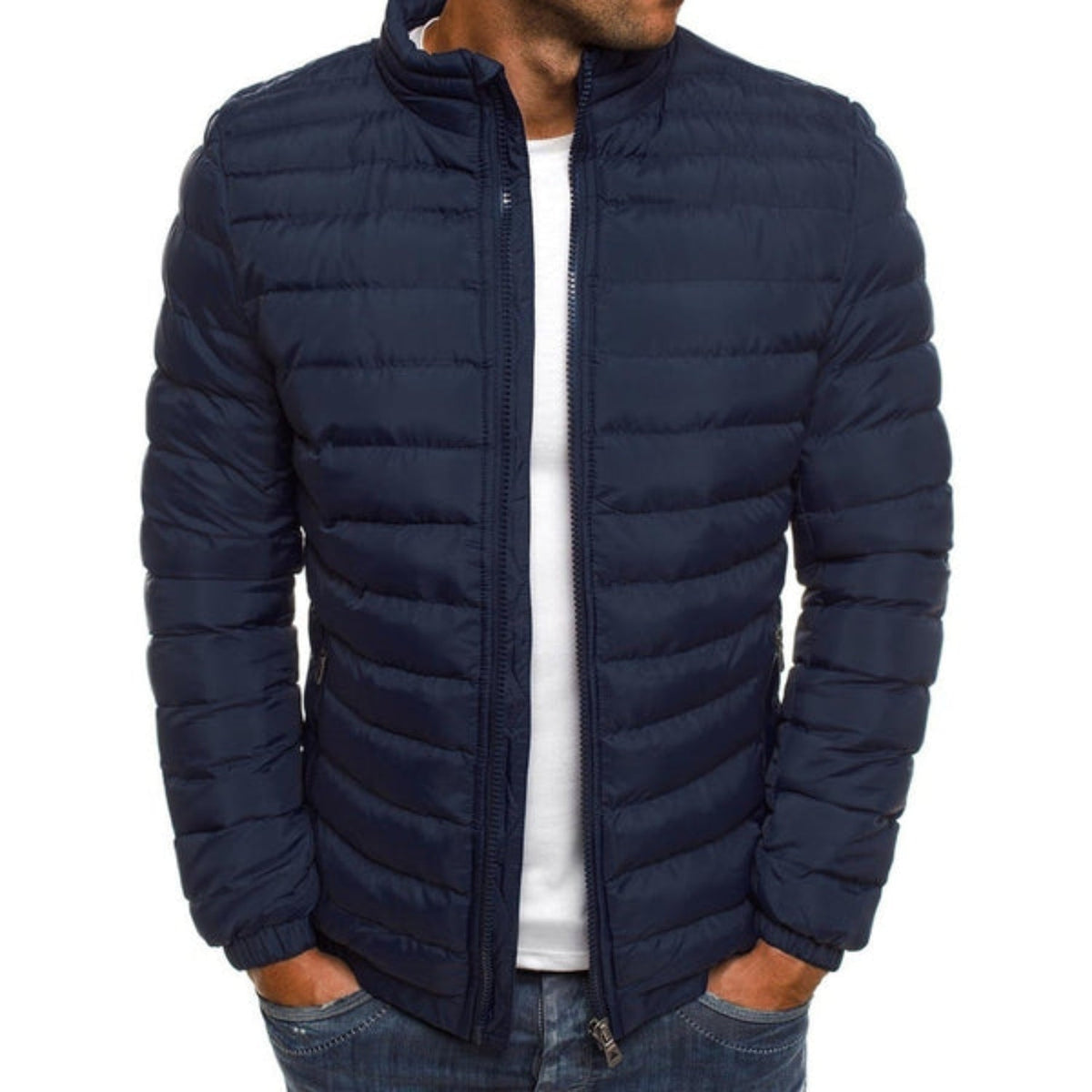 Chaqueta Acolchada Ligera para Hombre, Cuello Alto
