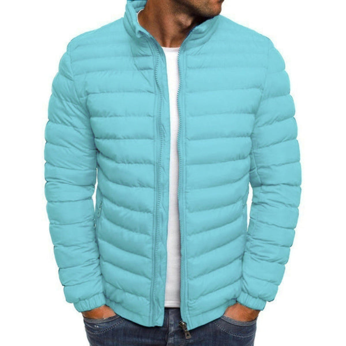 Chaqueta Acolchada Ligera para Hombre, Cuello Alto