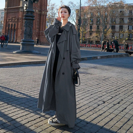 Rocío | Gabardina Larga Oversize Mujer Doble Botonadura con Cinturón