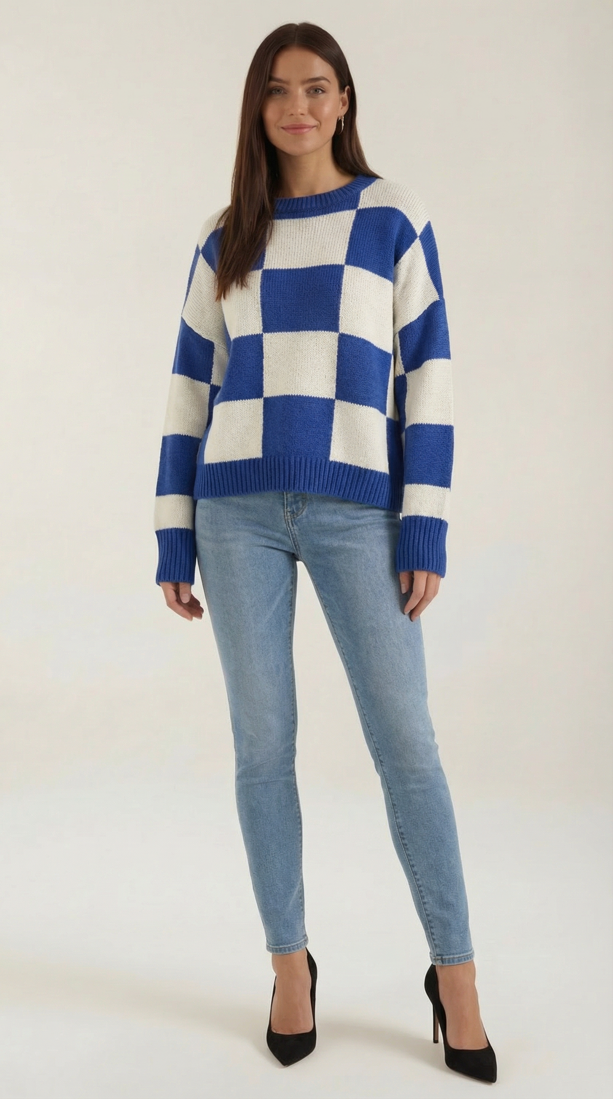 Suéter de punto con diseño a cuadros Emma
