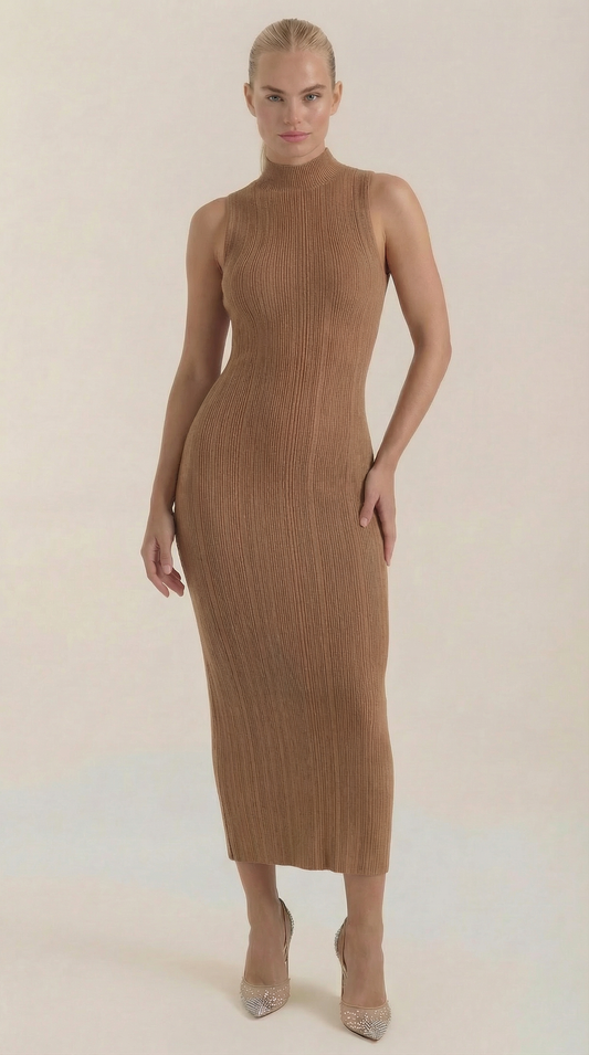 Vestido midi ajustado de cuello alto Sonia