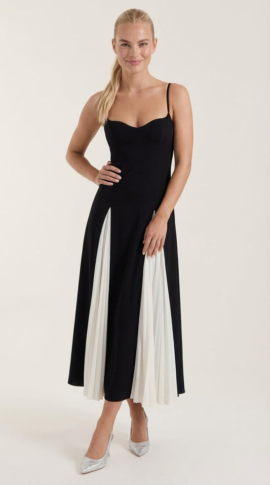 Vestido midi Goldie con pliegues en godets