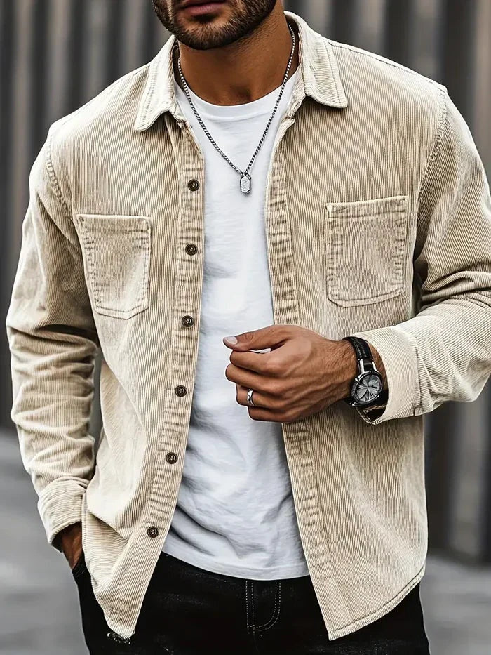 Camisa de Pana Oversize Manga Larga Bolsillos