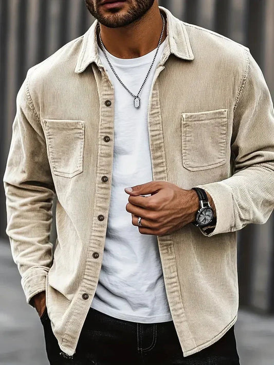 Camisa de Pana Oversize Manga Larga Bolsillos