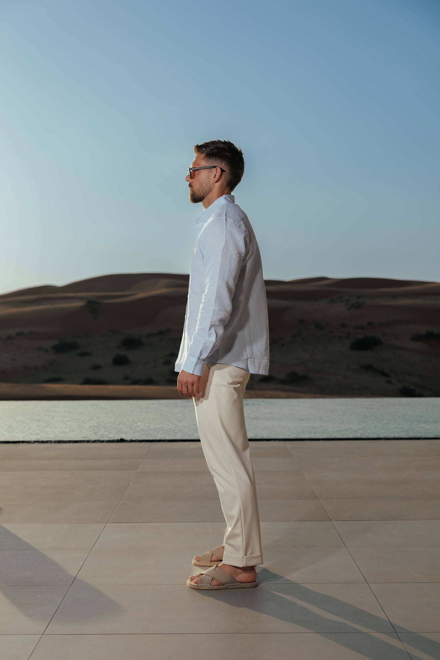 Camisa de Lino Manga Larga Cuello Clásico