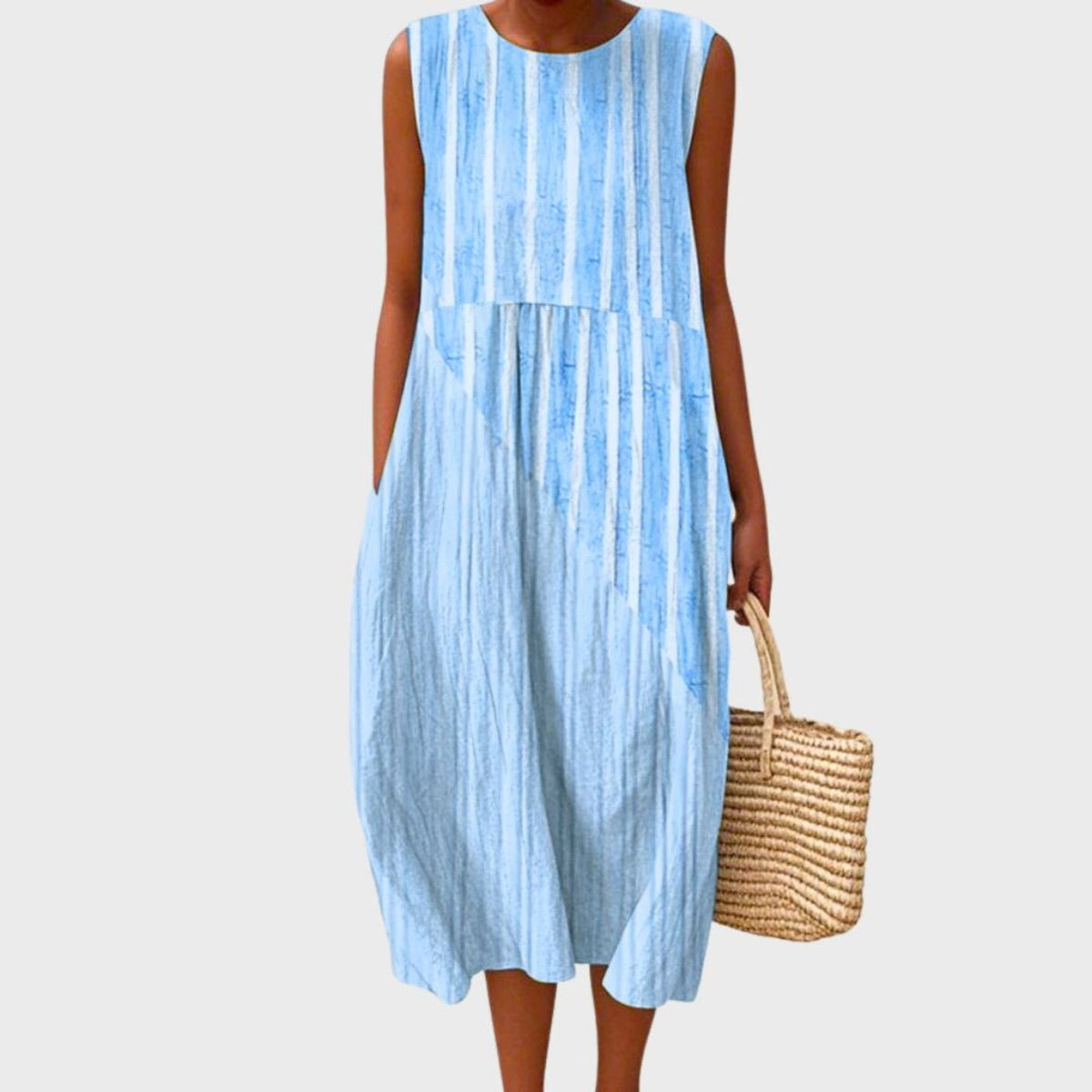 Vestido Midi Estampado de Cuadros Sin Mangas Capas