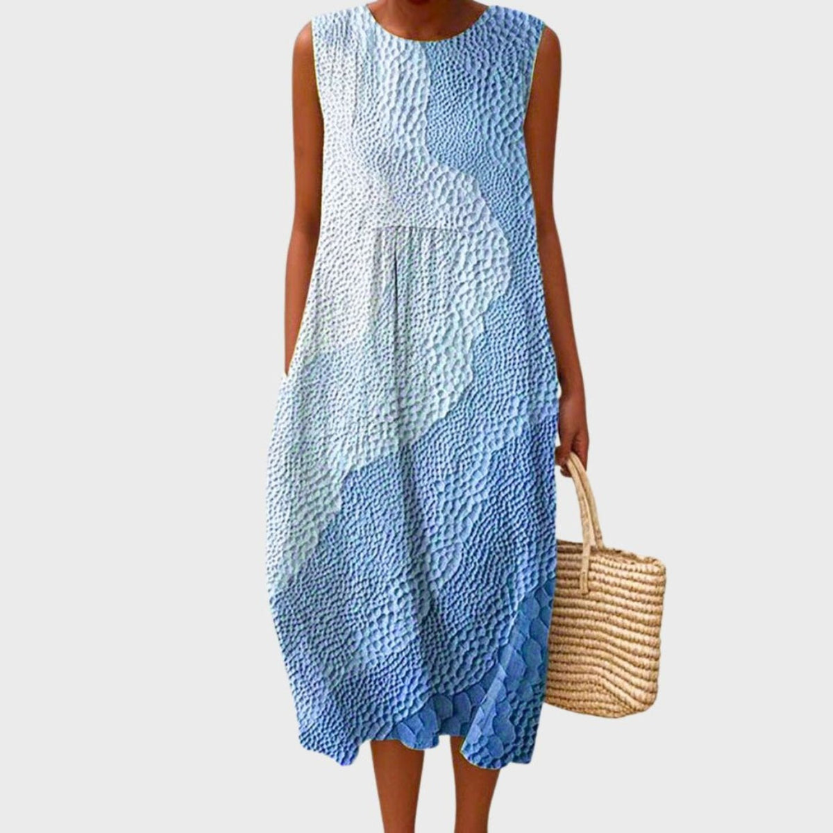 Vestido Midi Estampado de Cuadros Sin Mangas Capas