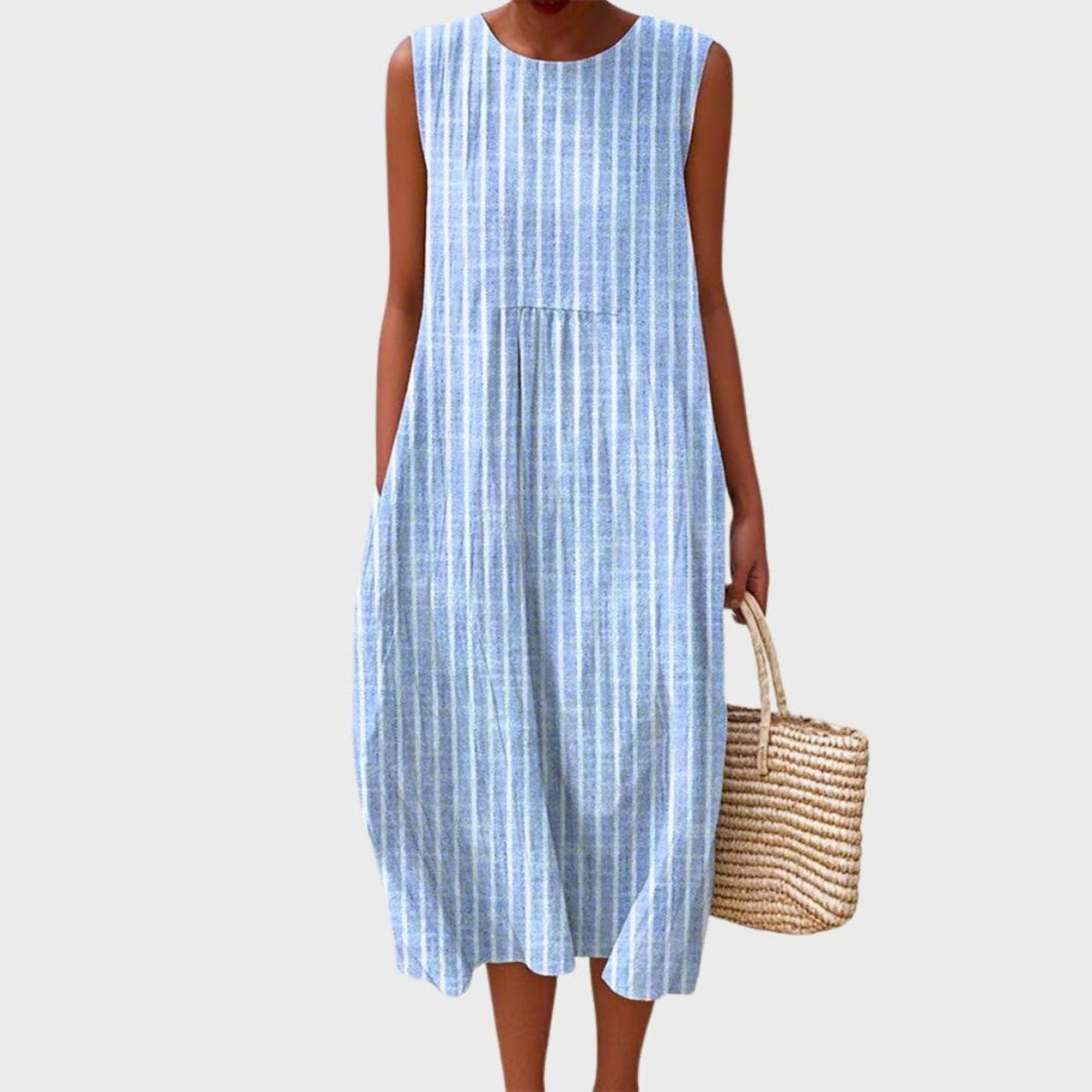 Vestido Midi Estampado de Cuadros Sin Mangas Capas