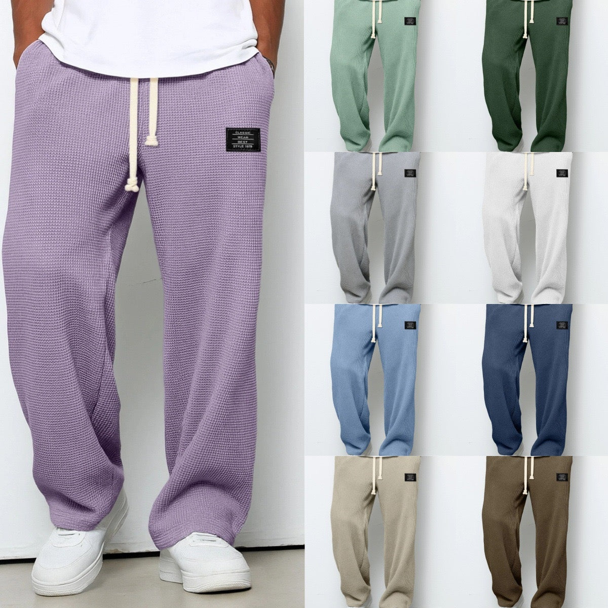 Pantalón Deportivo Tejido Waffle Relaxed Fit Cordón