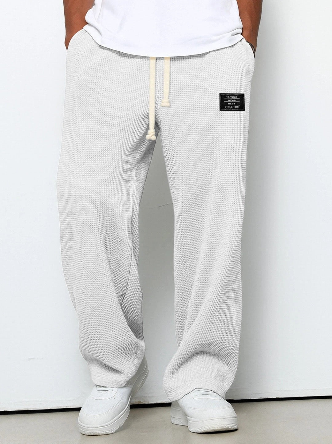 Pantalón Deportivo Tejido Waffle Relaxed Fit Cordón
